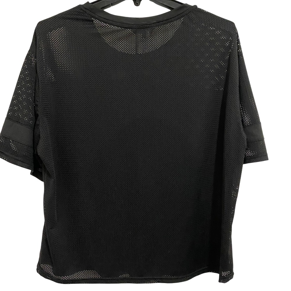 Bebe Sport Y2K Style Jersey Top Womens 1X Black Mesh Logo Graphic Tee - Picture 6 of 6